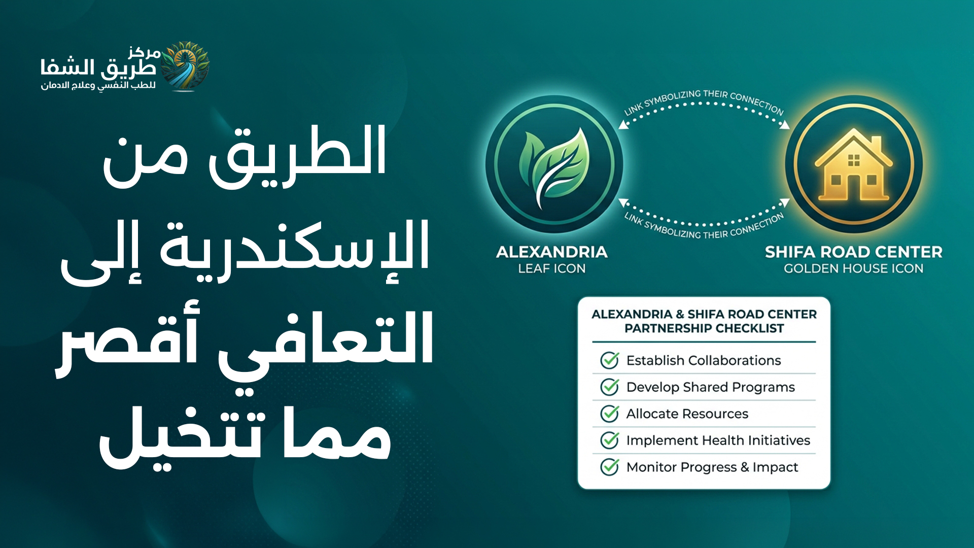 الطريق من الإسكندرية إلى التعافي أقصر مما تتخيل — شراكة متكاملة بين مرضى الإسكندرية ومركز طريق الشفا: تعاون، برامج مشتركة، تخصيص موارد، مبادرات صحية، ومتابعة مستمرة للتقدم.